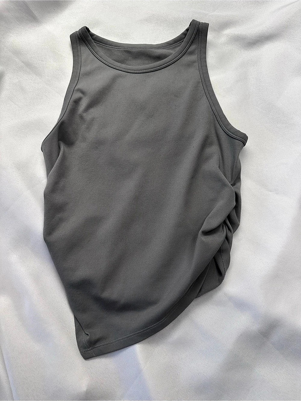 OQQ Women's Crew Neck Sleeveless Ruched Crop Tank Top OQ338 Ruched Crop Tank Top